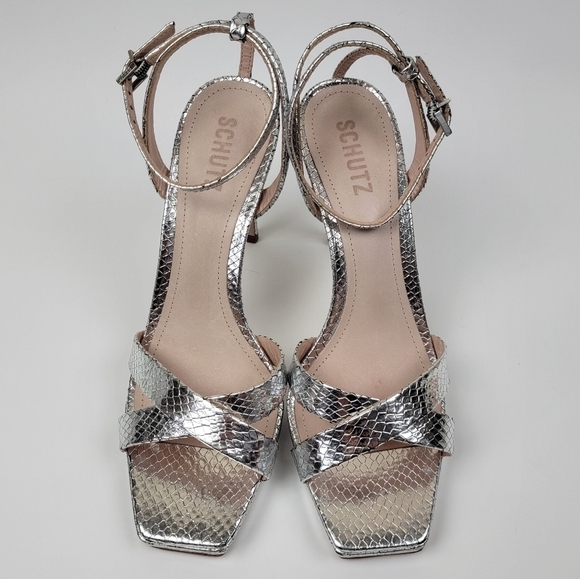 SCHUTZ Silver Leather Ava Rose High Heel Sandal 8.5 - Picture 4 of 14